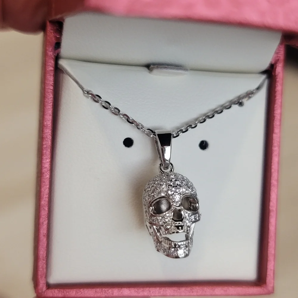 NEW Skull Bones Cubic Zirconia  Necklace in Sterling Silver - Picture 8 of 16